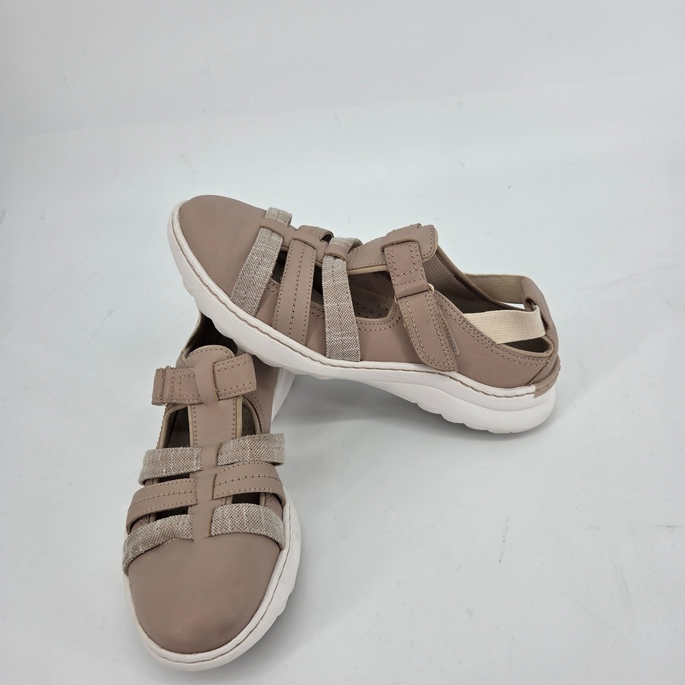Clarks Collection Womens Beige Leather Teegan Strappy Hook & Loop Casual Shoe